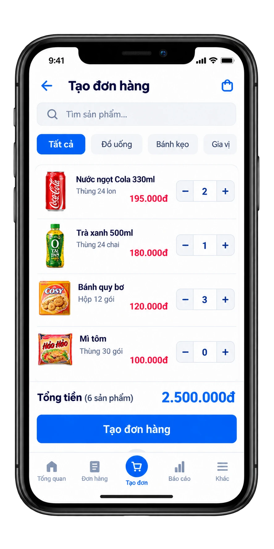 Màn hình di động tạo đơn hàng tại điểm bán